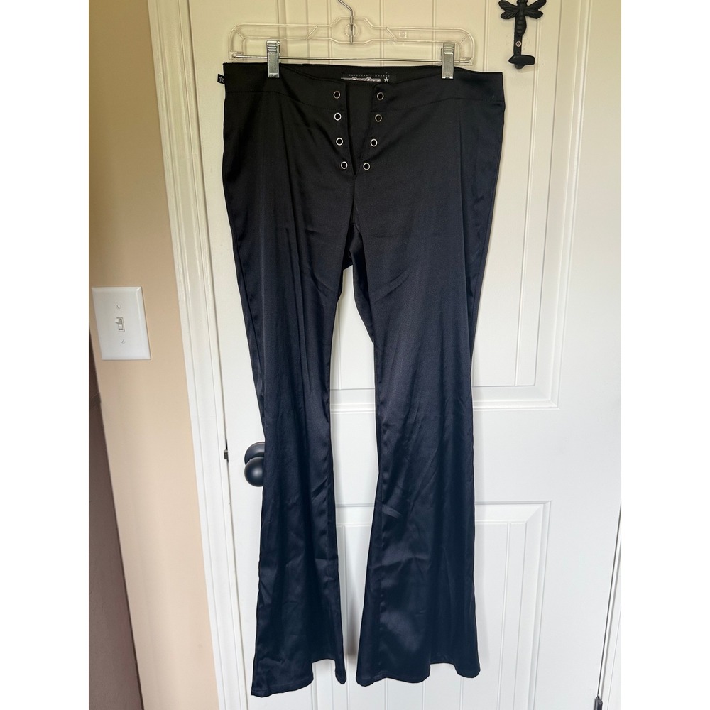 Tyte American Standard Black Satin Flare Pants Y2K Lace Up Grommet Wide Leg 11